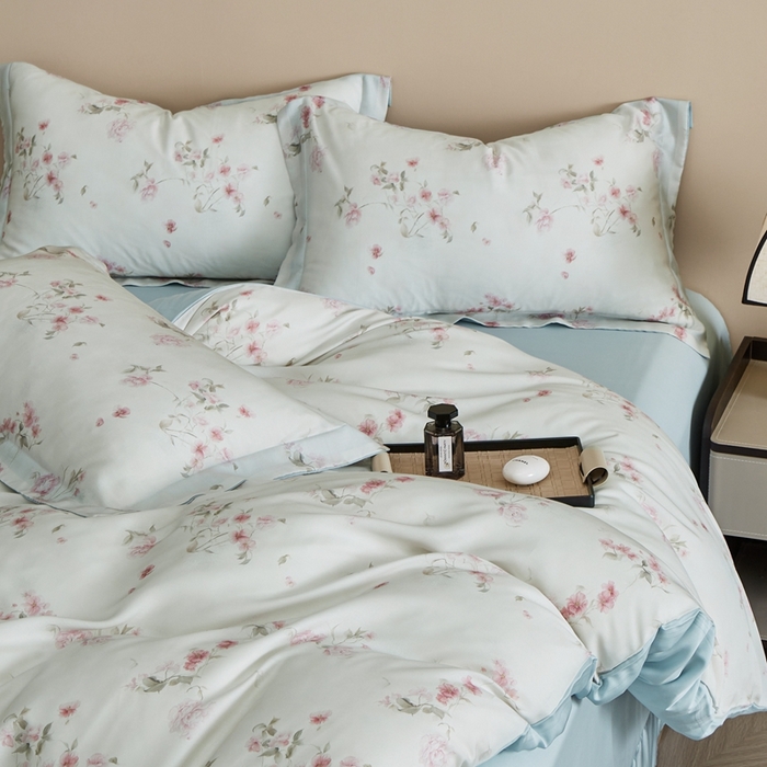 91家纺网 家纺一手货源 找家纺 顾家家居 2025新款莱塞尔兰精天丝印花四件套 捻绣