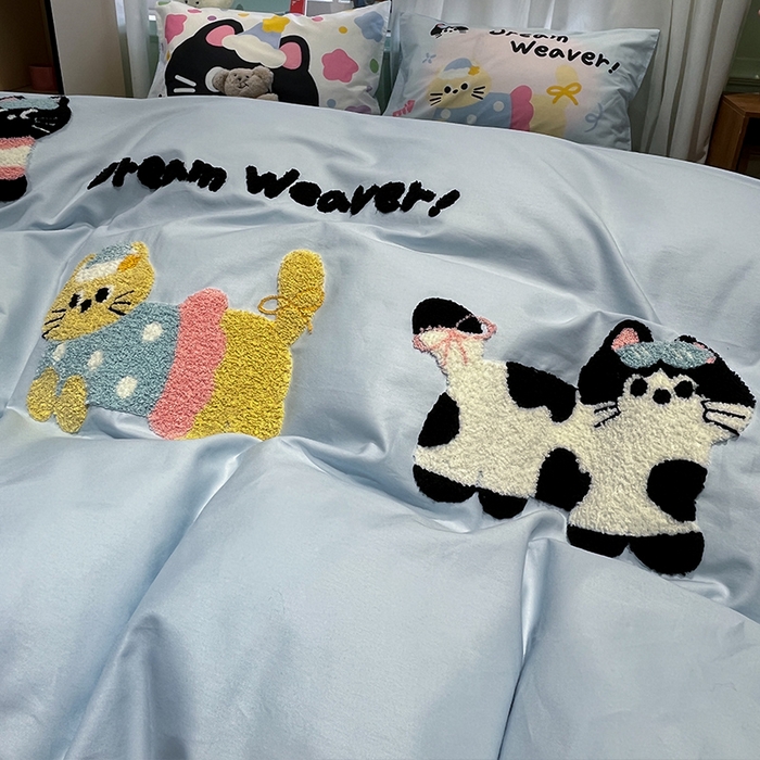 91家纺网 家纺一手货源 找家纺 蓝邻2025年新款全棉纯棉40s毛巾绣四件套 蓝梦喵语