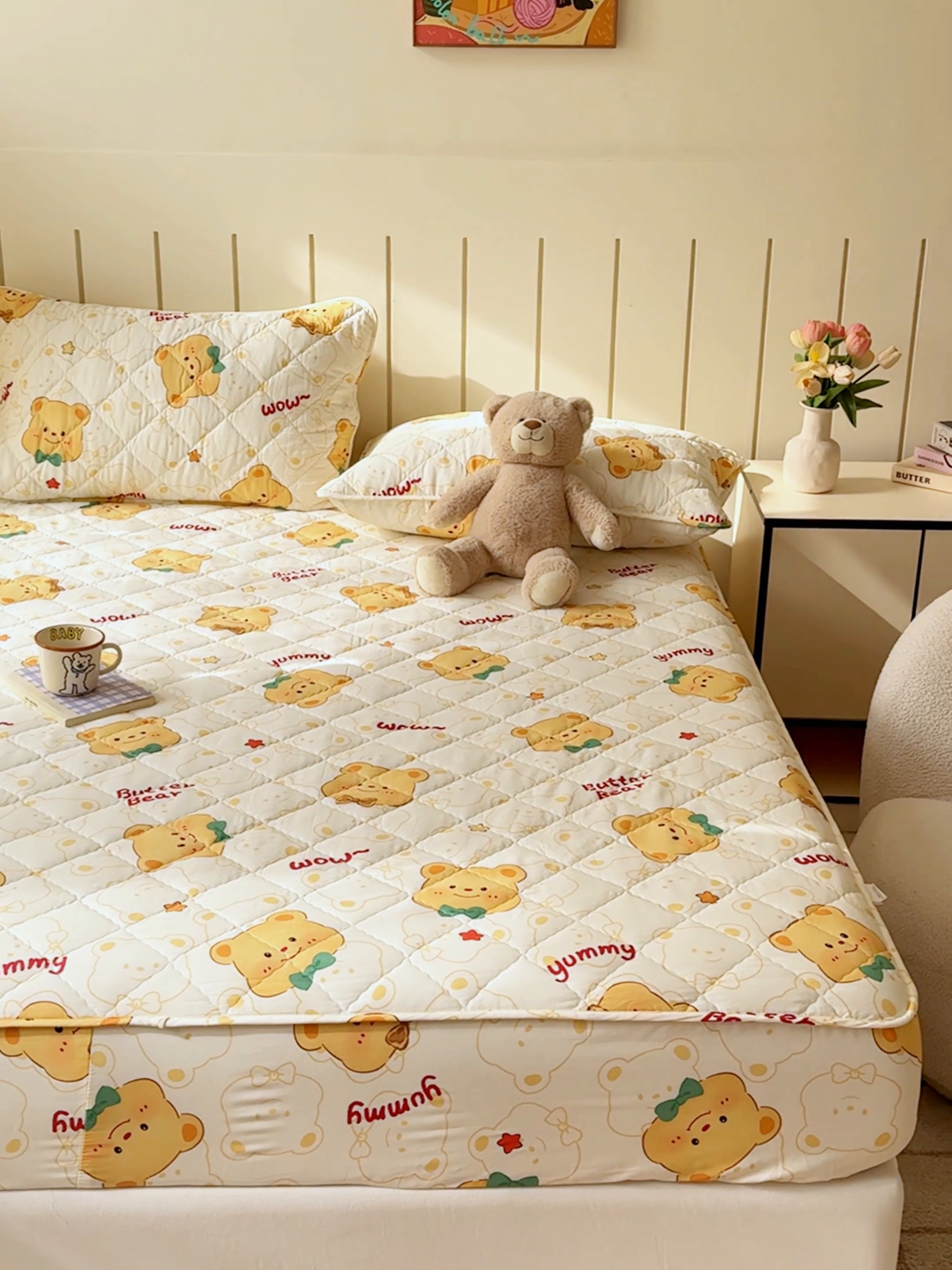 91家纺网 家纺一手货源 找家纺 U品汇 2025新款A类全棉夹棉防水床笠床罩单件隔尿透气床垫加厚防尘可水洗保护套 瑞迪熊