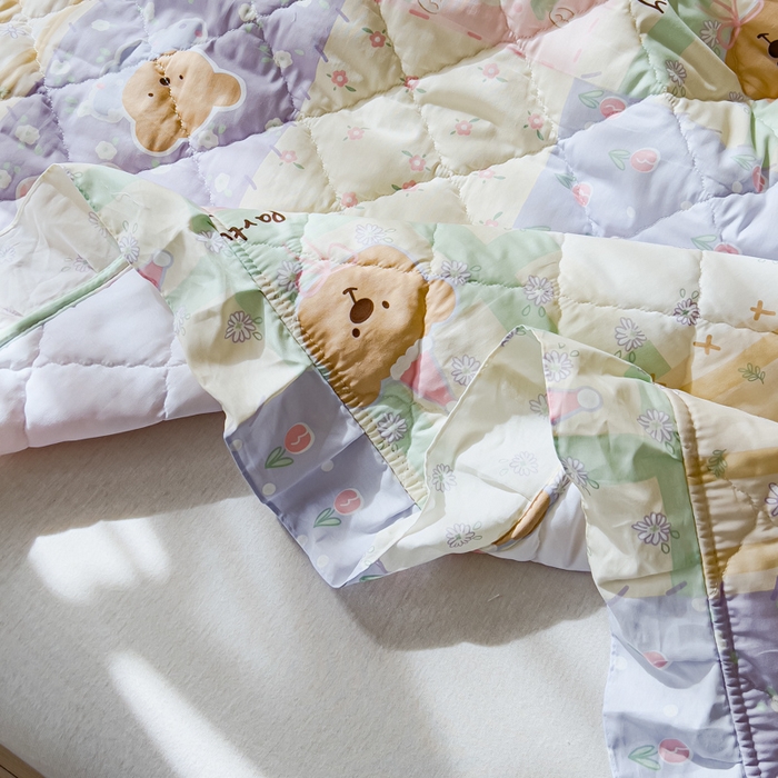 91家纺网 家纺一手货源 找家纺 U品汇 2025新品A类全棉夹棉床盖纯棉100%棉绗缝三件套炕垫褥子13372 G童话时光