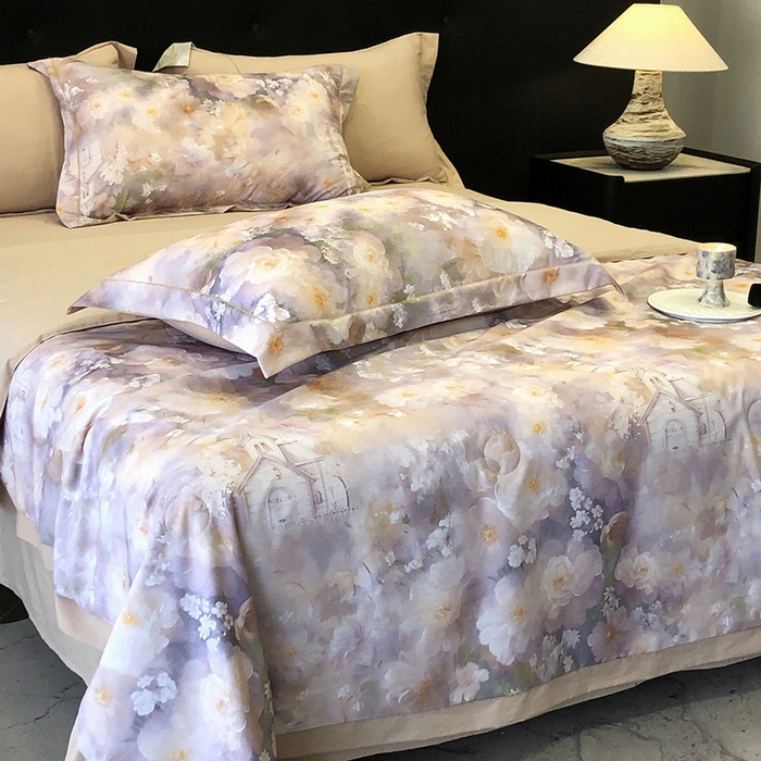 91家纺网 家纺一手货源 找家纺 立奥被业 2025新款雪纺纱夏被超柔数码印花夏被雪纺夏凉被 复古花海-浅紫