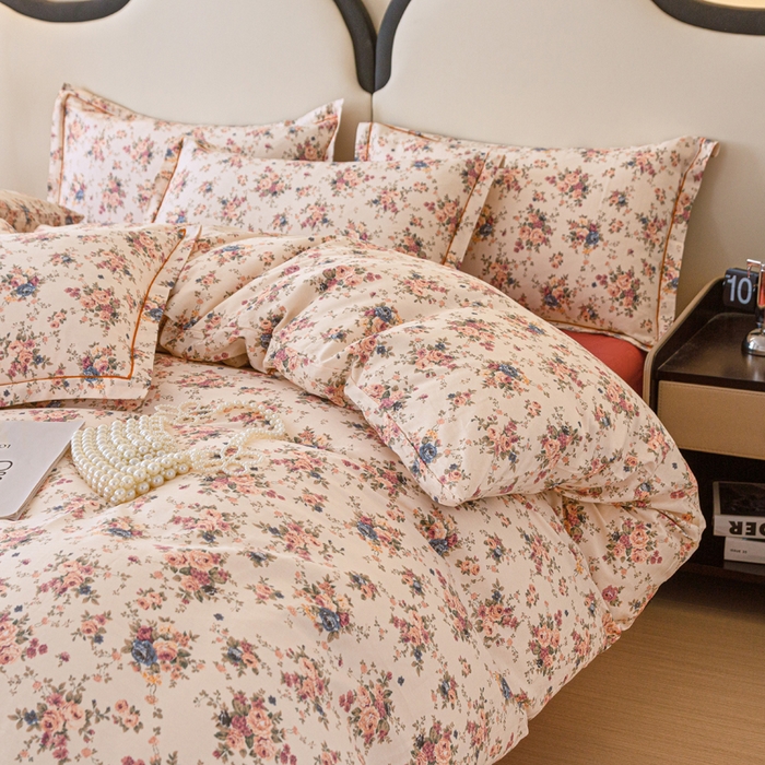 91家纺网 家纺一手货源 找家纺 首爱家纺 2025新款全棉四件套小清新人字纹四件套纯棉四件套 繁花似锦