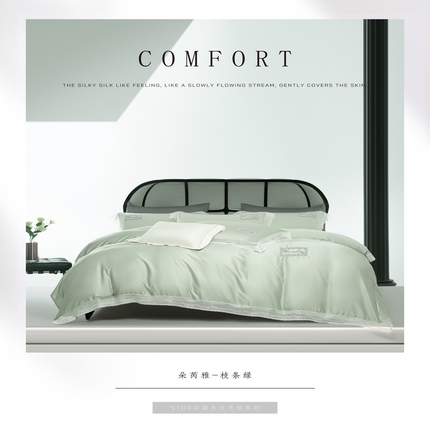 91家纺网 家纺一手货源 找家纺 （总）诗黛尔 2025新款春夏100%莱赛尔蕾丝绣花四件套-朵芮雅系列