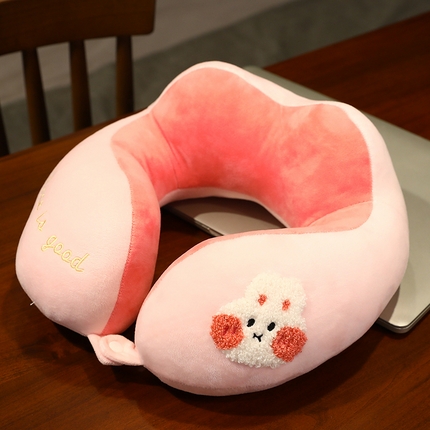 2025新款超柔短毛绒毛巾绣超柔短毛绒U型枕 毛巾绣兔子