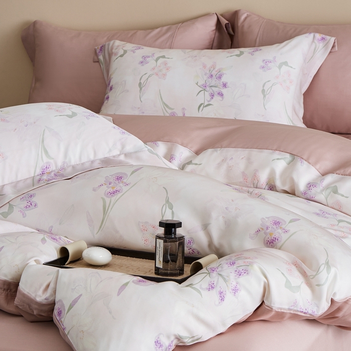 91家纺网 家纺一手货源 找家纺 顾家家居 2026新款莱塞尔兰精天丝印花四件套 茹伊