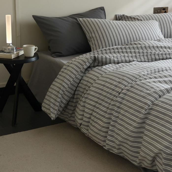 91家纺网 家纺一手货源 找家纺 （总）良品汇馆 日式无印水洗棉四件套良品条纹纯棉床品套件条子全棉宽窄条件套