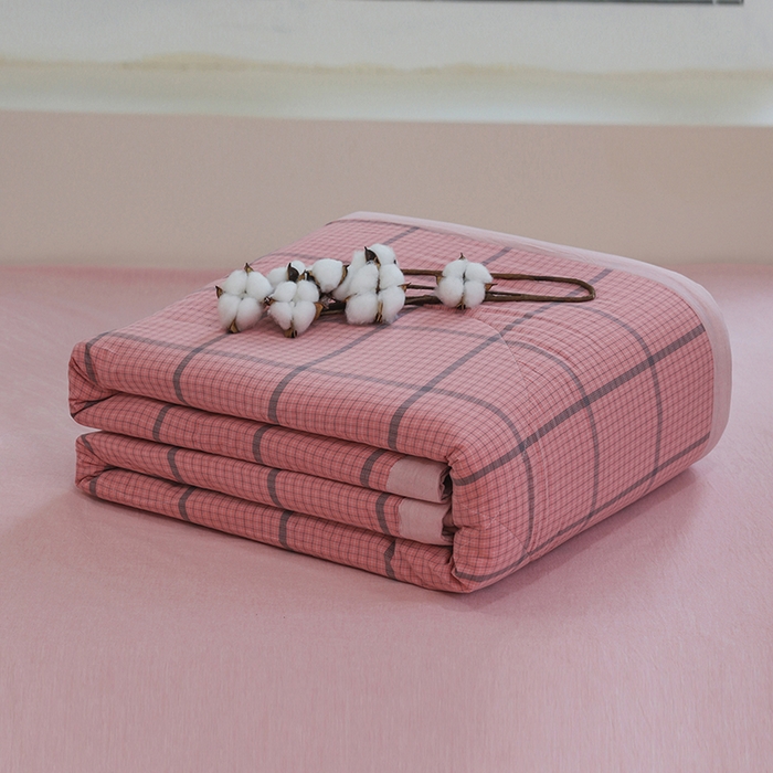 91家纺网 家纺一手货源 找家纺 柠萌家居 2025新款全棉色织水洗棉棉花夏被四件套里外全棉 夏凉被被子被芯 瓦尔粉