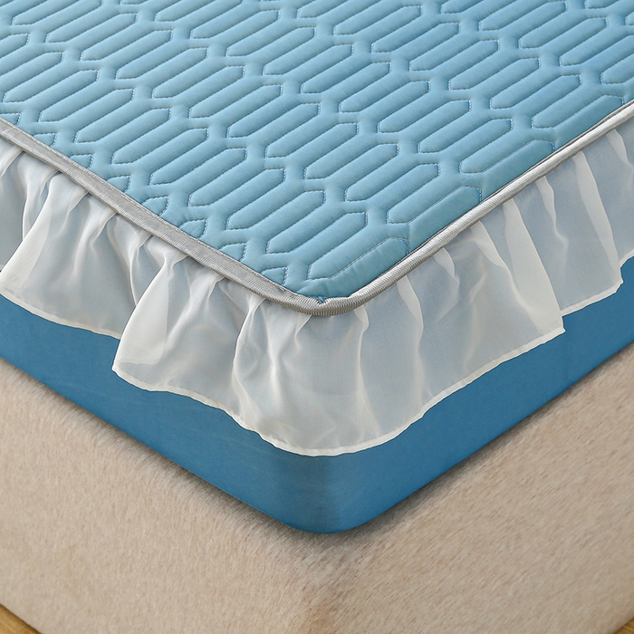 91家纺网 家纺一手货源 找家纺 伊人坊 2025新款A类凉感丝乳胶床笠凉席三件套-花边款 花边-海洋蓝