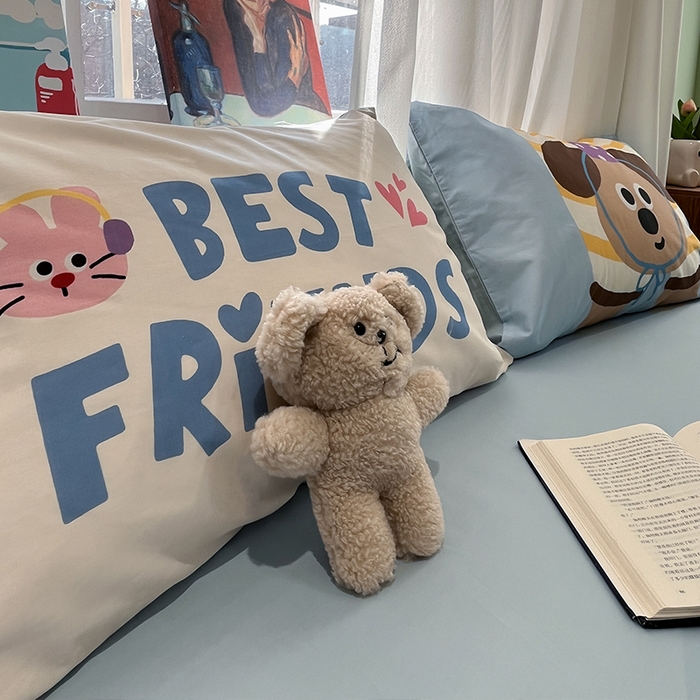 91家纺网 家纺一手货源 找家纺 蓝邻2025年新款全棉纯棉40s毛巾绣四件套 熊喵犬伴