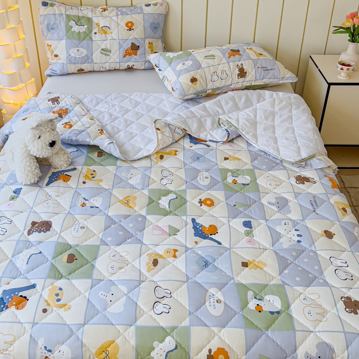 91家纺网 家纺一手货源 找家纺 U品汇 2025新品A类全棉夹棉床盖纯棉100%棉绗缝三件套炕垫褥子13372 G蜡笔画