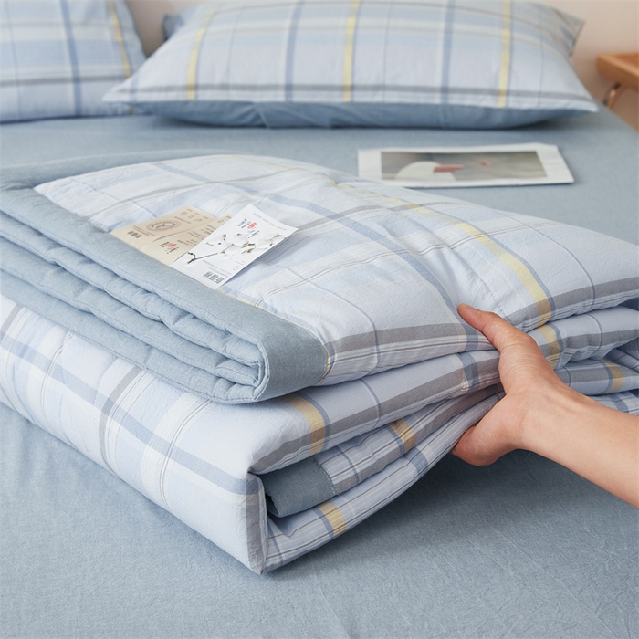 91家纺网 家纺一手货源 找家纺  2025新款A类里外全棉夏凉被100%新疆棉纯棉全棉填充无印格子款空调被全棉夏被 里外全棉-简蓝格