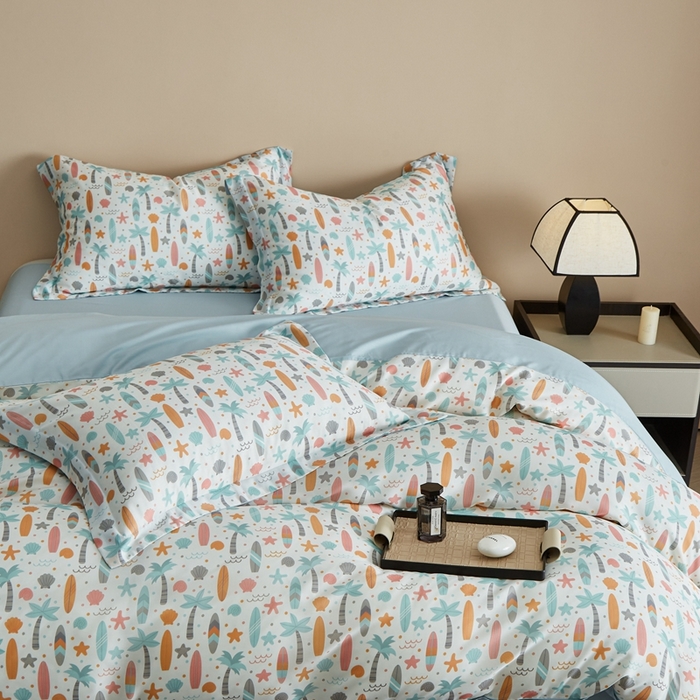 91家纺网 家纺一手货源 找家纺 顾家家居 2025新款莱塞尔兰精天丝印花四件套 慕夏