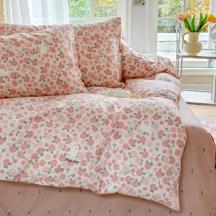 91家纺网 家纺一手货源 找家纺 （总）清雅福2025新款喷气全棉印花13372小清新四件套及单品-单枕套