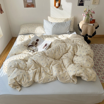 91家纺网 家纺一手货源 找家纺 桃喜 2025春夏全棉碎花系列四件套 慕心蓝