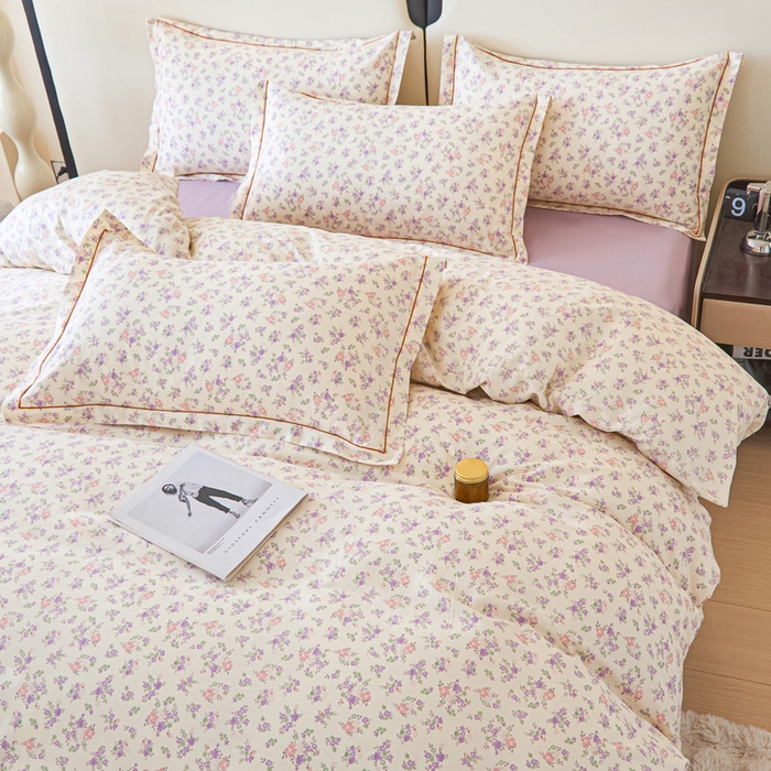 91家纺网 家纺一手货源 找家纺 棉乐町家居 2025新款全棉小清新人字纹四件套 万朵花