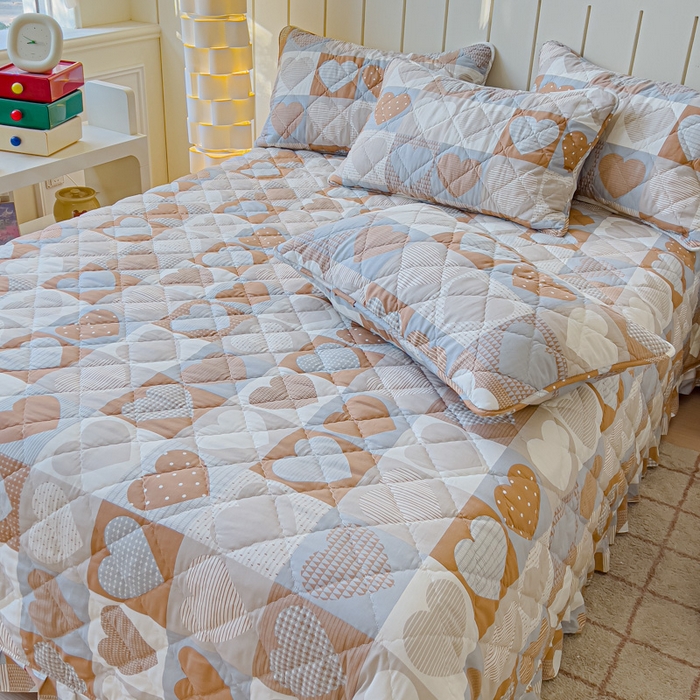 91家纺网 家纺一手货源 找家纺 U品汇 2025新品A类全棉夹棉床盖纯棉100%棉绗缝三件套炕垫褥子13372 G开心日记