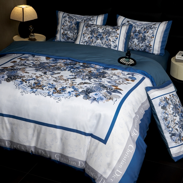 91家纺网 家纺一手货源 找家纺 花沐 2025新款轻奢潮牌亲肤棉纯棉四件套 蓝蝶