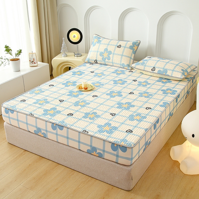 91家纺网 家纺一手货源 找家纺 伊人坊 2025新款A类凉感丝乳胶床笠凉席三件套 花花格调