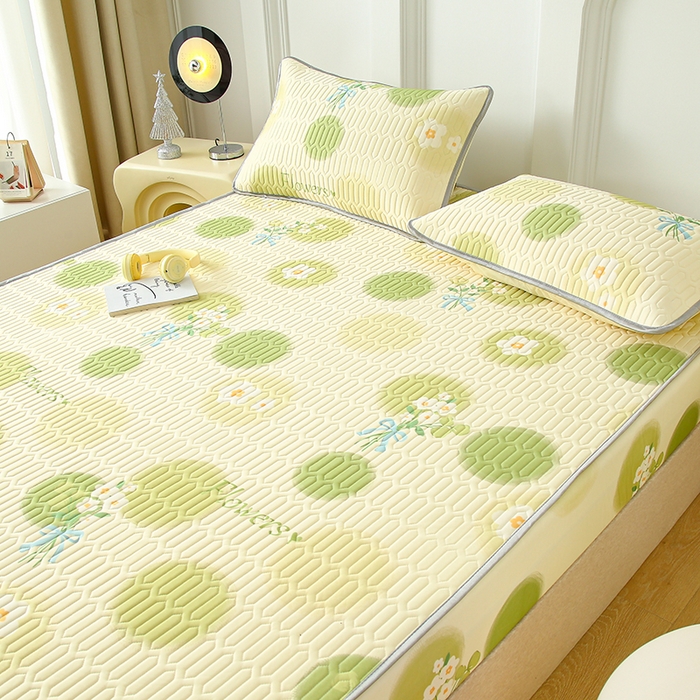 91家纺网 家纺一手货源 找家纺 伊人坊 2025新款A类凉感丝乳胶床笠凉席三件套 春意盎然