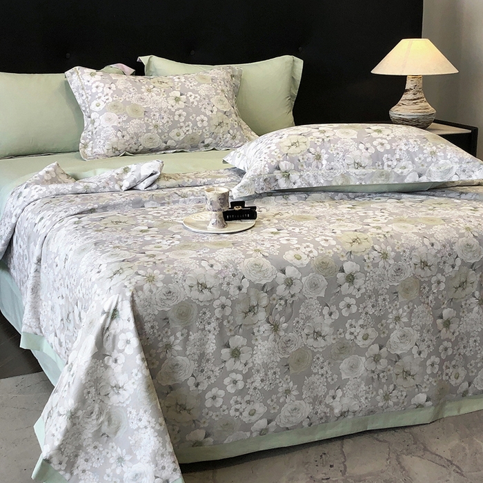 91家纺网 家纺一手货源 找家纺 立奥被业 2025新款雪纺纱夏被超柔数码印花夏被雪纺夏凉被 觅清-浅绿