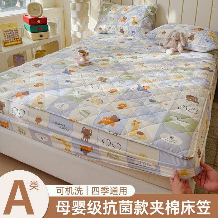 91家纺网 家纺一手货源 找家纺 U品汇 2025新款A类全棉夹棉防水床笠床罩单件隔尿透气床垫加厚防尘可水洗保护套 蜡笔画