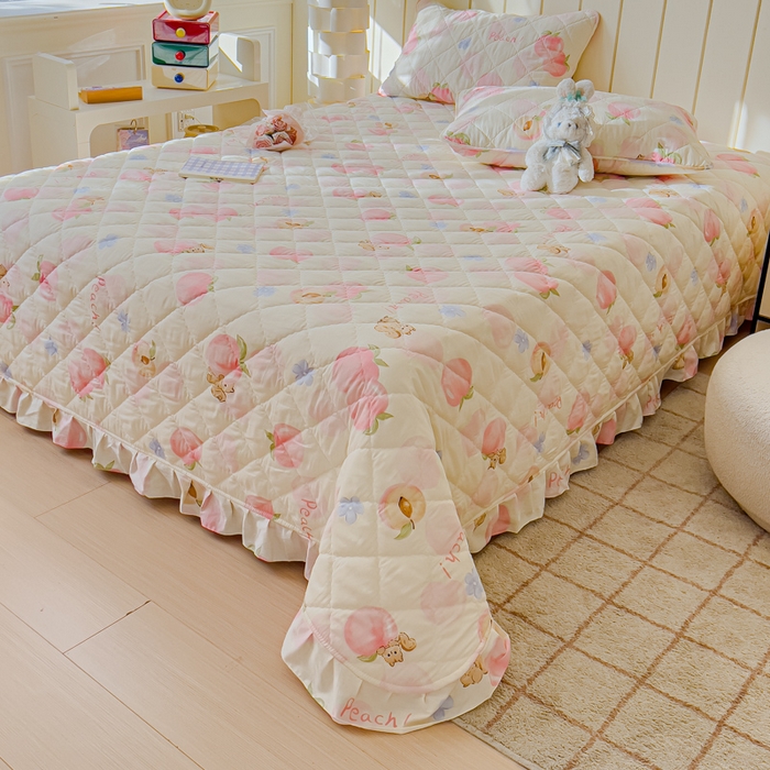 91家纺网 家纺一手货源 找家纺 U品汇 2025新品A类全棉夹棉床盖纯棉100%棉绗缝三件套炕垫褥子13372 G蜜桃松鼠