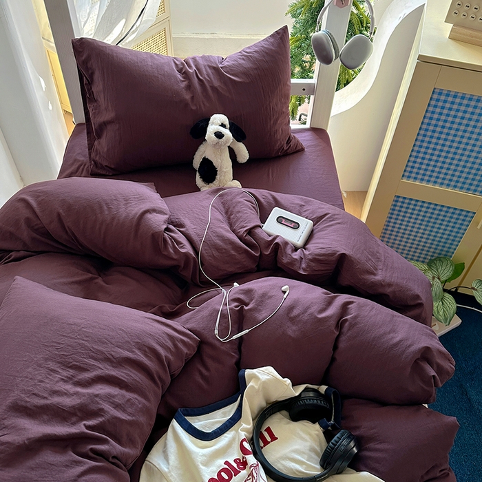91家纺网 家纺一手货源 找家纺 阿曼达 2025新款纯色水洗m学生床单人四件套 纯色-幻紫
