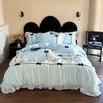 米可 2025新款法式云朵棉蕾丝花边工艺款四件套-伊莉莎 伊莉莎-天空蓝