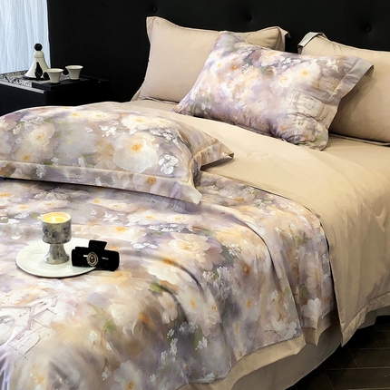 立奥被业 2025新款雪纺纱夏被超柔数码印花夏被雪纺夏凉被 复古花海-浅紫