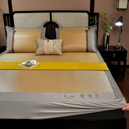 91家纺网 家纺一手货源 找家纺 （总）小牛席业 2025新款柠檬清香冰藤席（床笠款））凉席藤席冰藤席竹席空调席草席冰丝席豆豆席乳胶席三件套