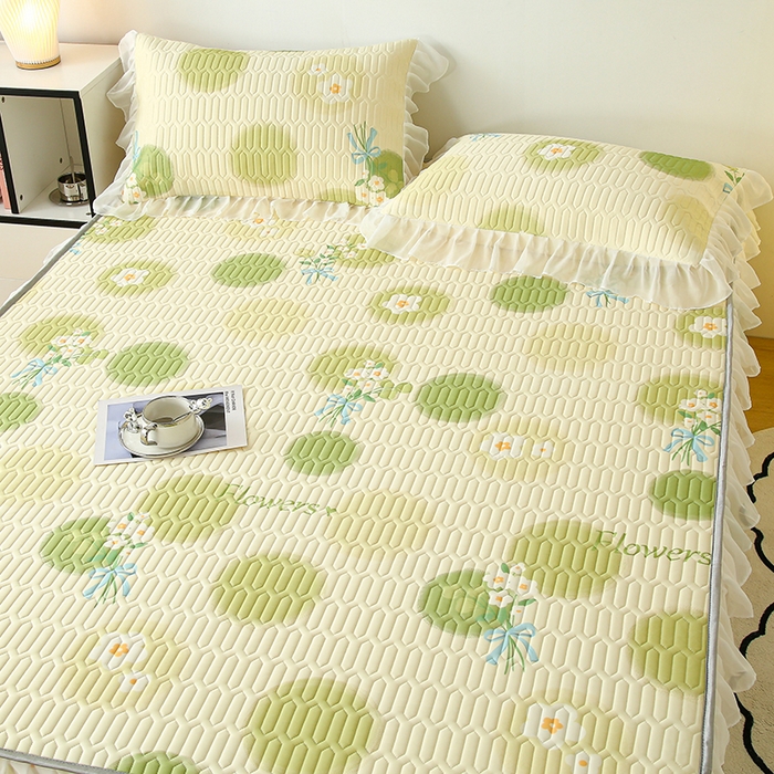 91家纺网 家纺一手货源 找家纺 伊人坊 2025新款A类凉感丝乳胶床笠凉席三件套-花边款 花边-春意盎然