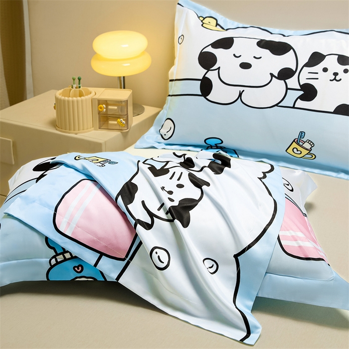 91家纺网 家纺一手货源 找家纺 笙意家纺 2025新款水洗真丝数码印花卡通枕套 萌宠猫狗