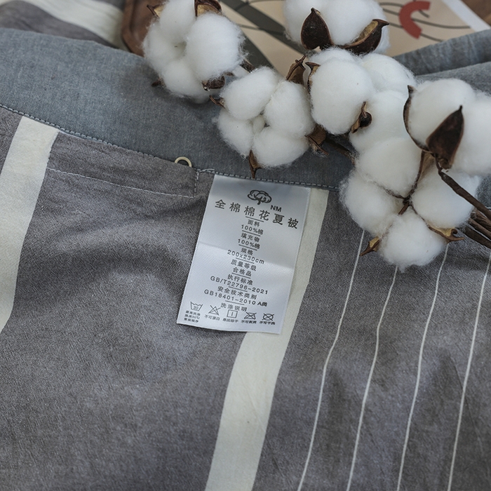 91家纺网 家纺一手货源 找家纺 柠萌家居 2025新款全棉色织水洗棉棉花夏被四件套里外全棉 夏凉被被子被芯 宽双线冷灰
