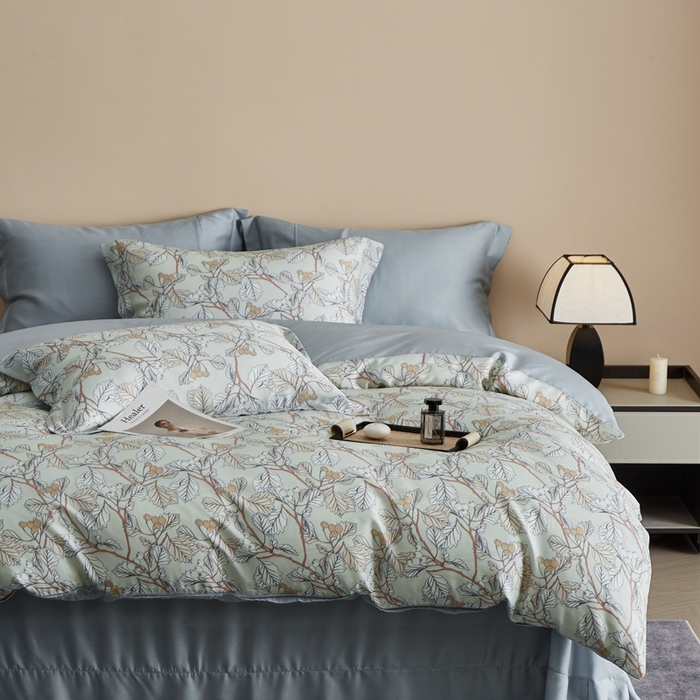 91家纺网 家纺一手货源 找家纺 顾家家居 2025新款莱塞尔兰精天丝印花四件套 蔓艺