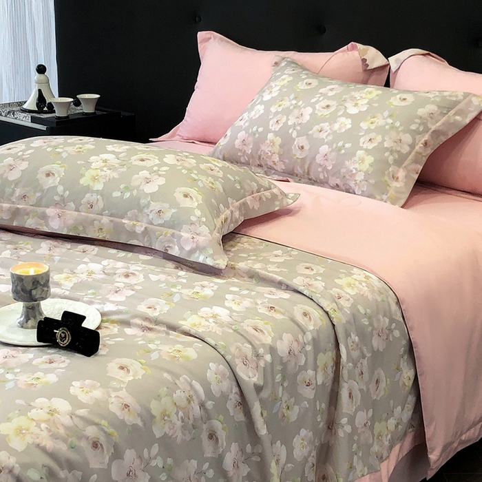 91家纺网 家纺一手货源 找家纺 立奥被业 2025新款雪纺纱夏被超柔数码印花夏被雪纺夏凉被 杏芙里-水粉