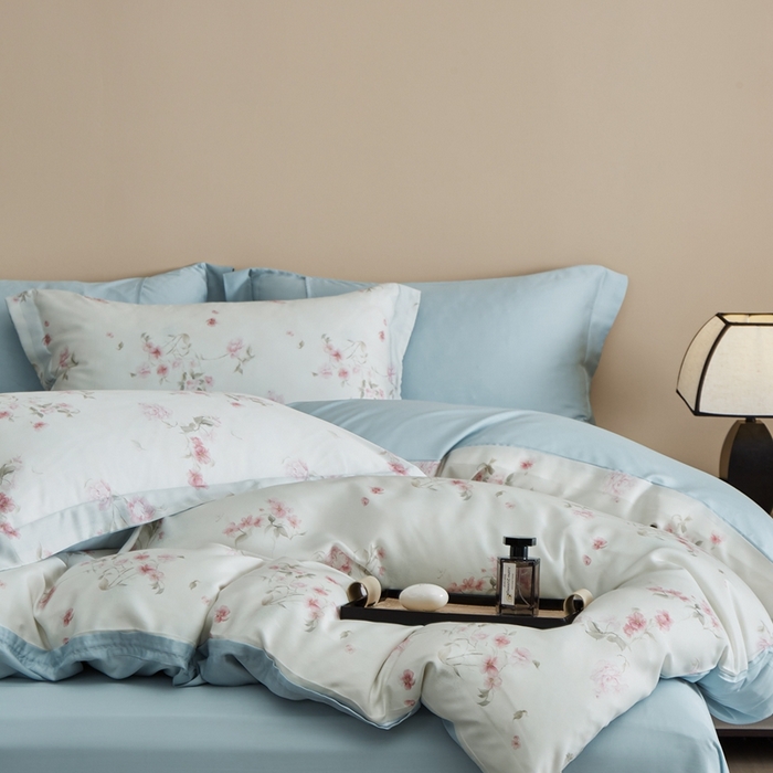 91家纺网 家纺一手货源 找家纺 顾家家居 2025新款莱塞尔兰精天丝印花四件套 捻绣