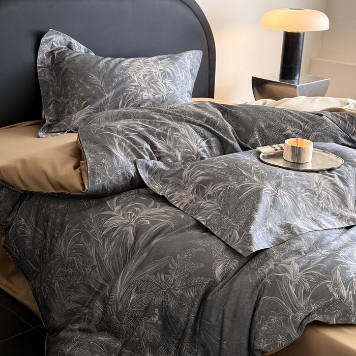 91家纺网 家纺一手货源 找家纺 （总）鹿班家居 2025年春夏款100S长绒棉数码印花系列四件套—挪威森林