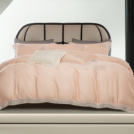 诗黛尔 2025新款春夏100%莱赛尔蕾丝绣花四件套-朵芮雅系列 朵芮雅-香橙玉