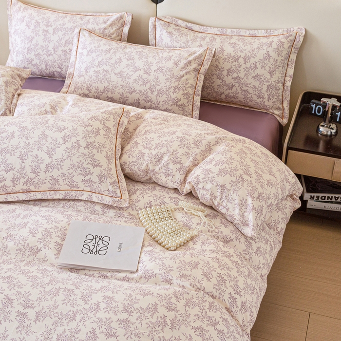 91家纺网 家纺一手货源 找家纺 棉乐町家居 2025新款全棉小清新人字纹四件套 罗兰之恋