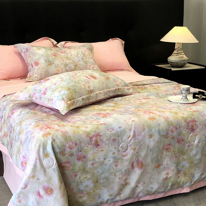 91家纺网 家纺一手货源 找家纺 立奥被业 2025新款雪纺纱夏被超柔数码印花夏被雪纺夏凉被 安娜-水粉