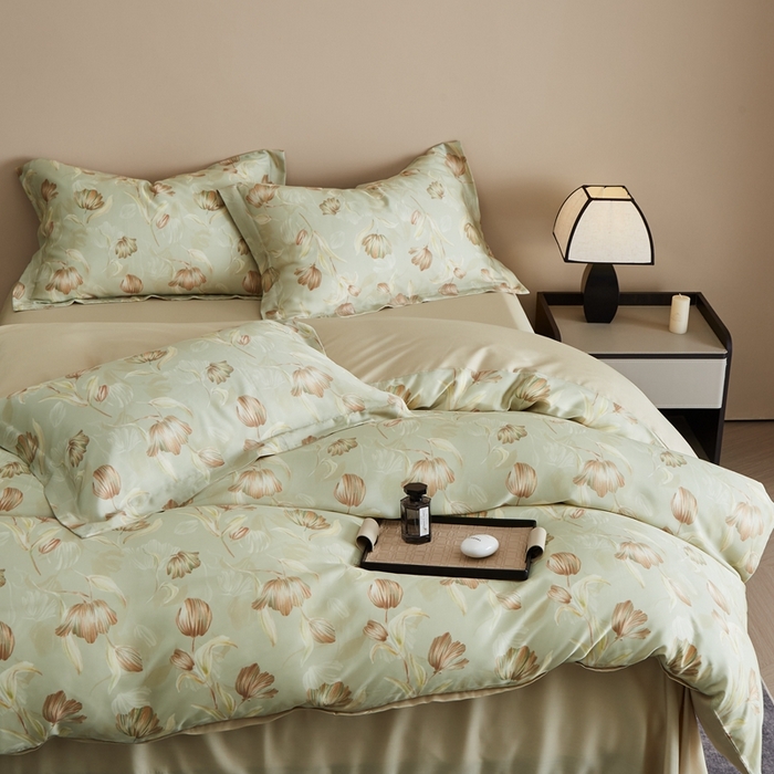 91家纺网 家纺一手货源 找家纺 顾家家居 2025新款莱塞尔兰精天丝印花四件套 媞雅