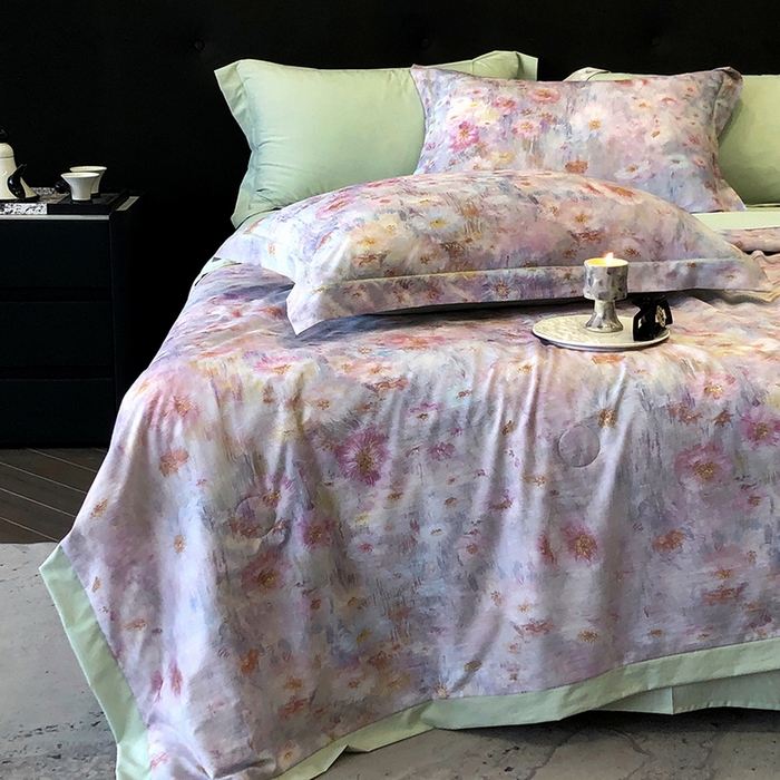 91家纺网 家纺一手货源 找家纺 立奥被业 2025新款雪纺纱夏被超柔数码印花夏被雪纺夏凉被 安娜-浅绿