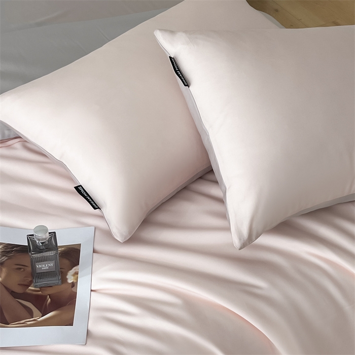 91家纺网 家纺一手货源 找家纺 笙意家纺 2025新款水洗真丝简约时尚四件套-简爱系列 简爱-奶油粉+山灰