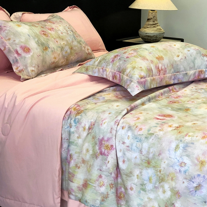 91家纺网 家纺一手货源 找家纺 立奥被业 2025新款雪纺纱夏被超柔数码印花夏被雪纺夏凉被 安娜-水粉