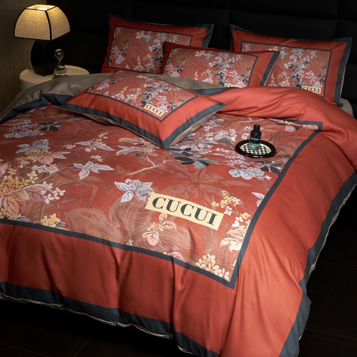 91家纺网 家纺一手货源 找家纺 花沐 2025新款轻奢潮牌亲肤棉纯棉四件套 红古花