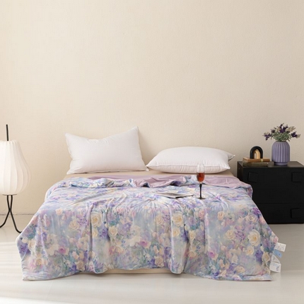 睡棉坊 2025新款数码印花凉感丝水墨画系列夏被-场景二 迷香紫