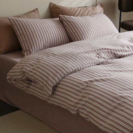 91家纺网 家纺一手货源 找家纺 （总）良品汇馆 日式无印水洗棉四件套良品条纹纯棉床品套件条子全棉宽窄条件套