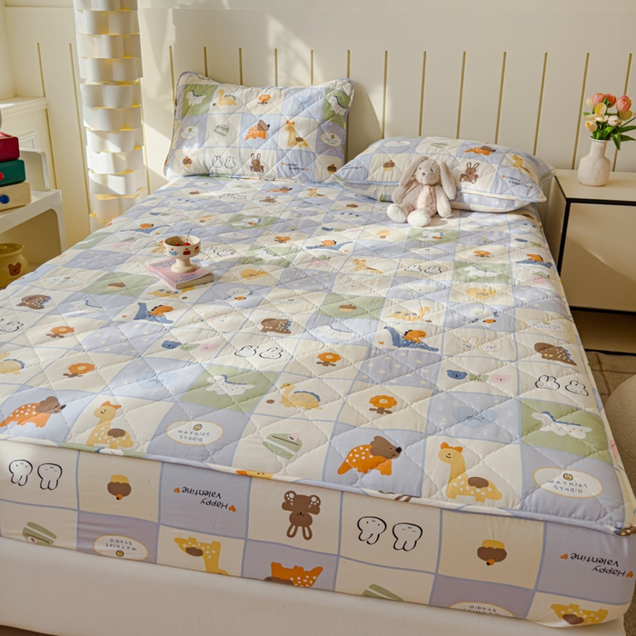 91家纺网 家纺一手货源 找家纺 U品汇 2025新款A类全棉夹棉防水床笠床罩单件隔尿透气床垫加厚防尘可水洗保护套 蜡笔画