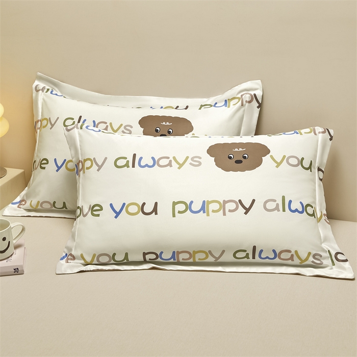 91家纺网 家纺一手货源 找家纺 笙意家纺 2025新款水洗真丝数码印花卡通枕套 泰迪狗