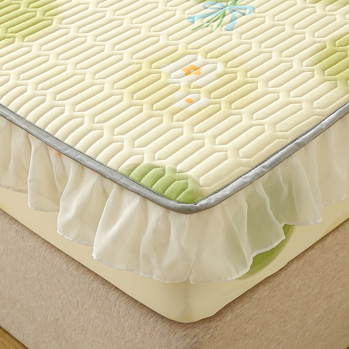 91家纺网 家纺一手货源 找家纺 伊人坊 2025新款A类凉感丝乳胶床笠凉席三件套-花边款 花边-春意盎然